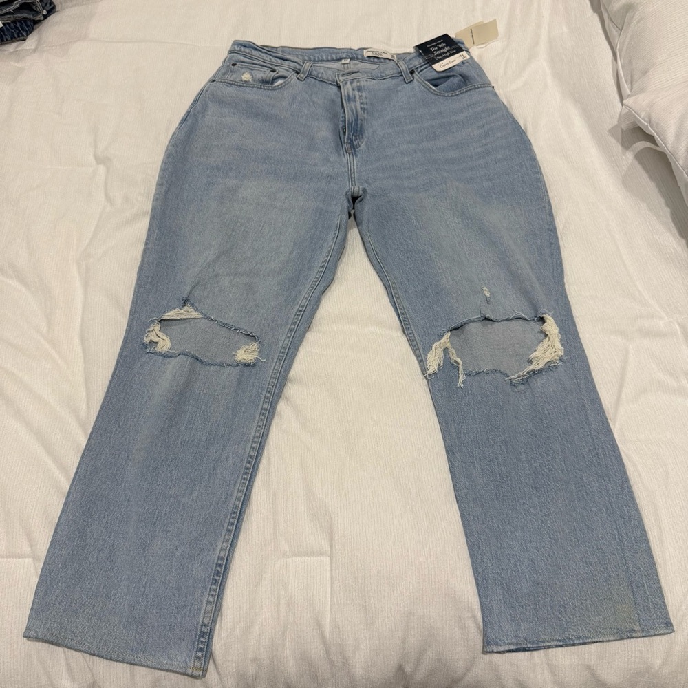 Abercrombie & Fitch Light Blue Ripped Straight Leg Jeans